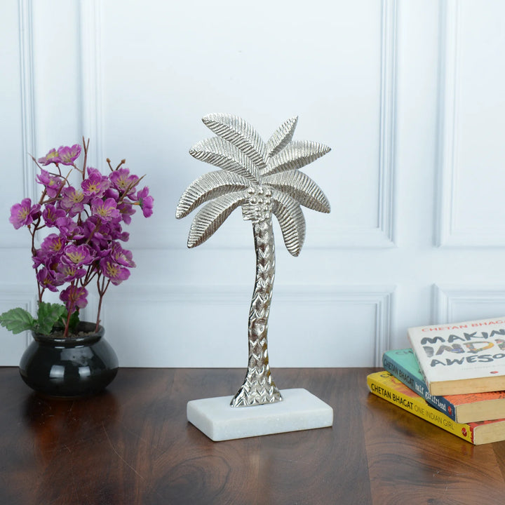 Coastal Silver Palm Tree Sculpture for Home Decor
