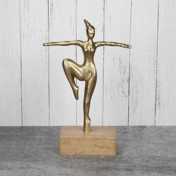 Gold Dancing Lady with Sleek Wood Base