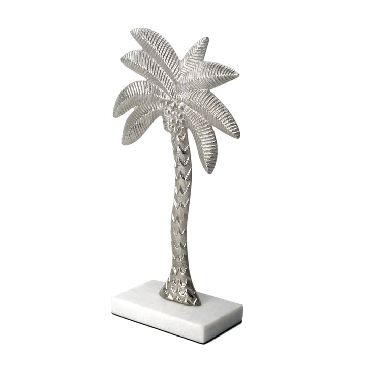Coastal Silver Palm Tree Sculpture for Home Decor