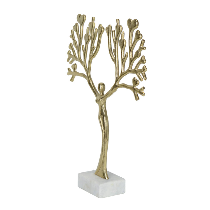Gold Tree Sculpture with White Marble Base