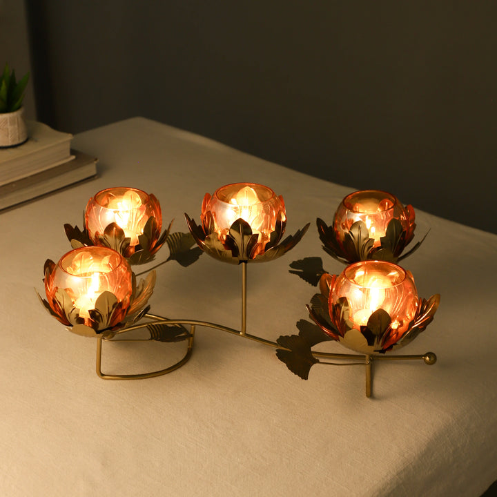 Gold Lustraglow Diwali Candle Holder for Festive Decor