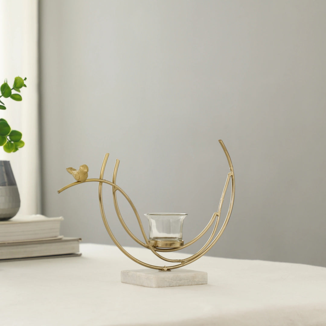 Gold Lumen Crescent Diwali Candle Holder