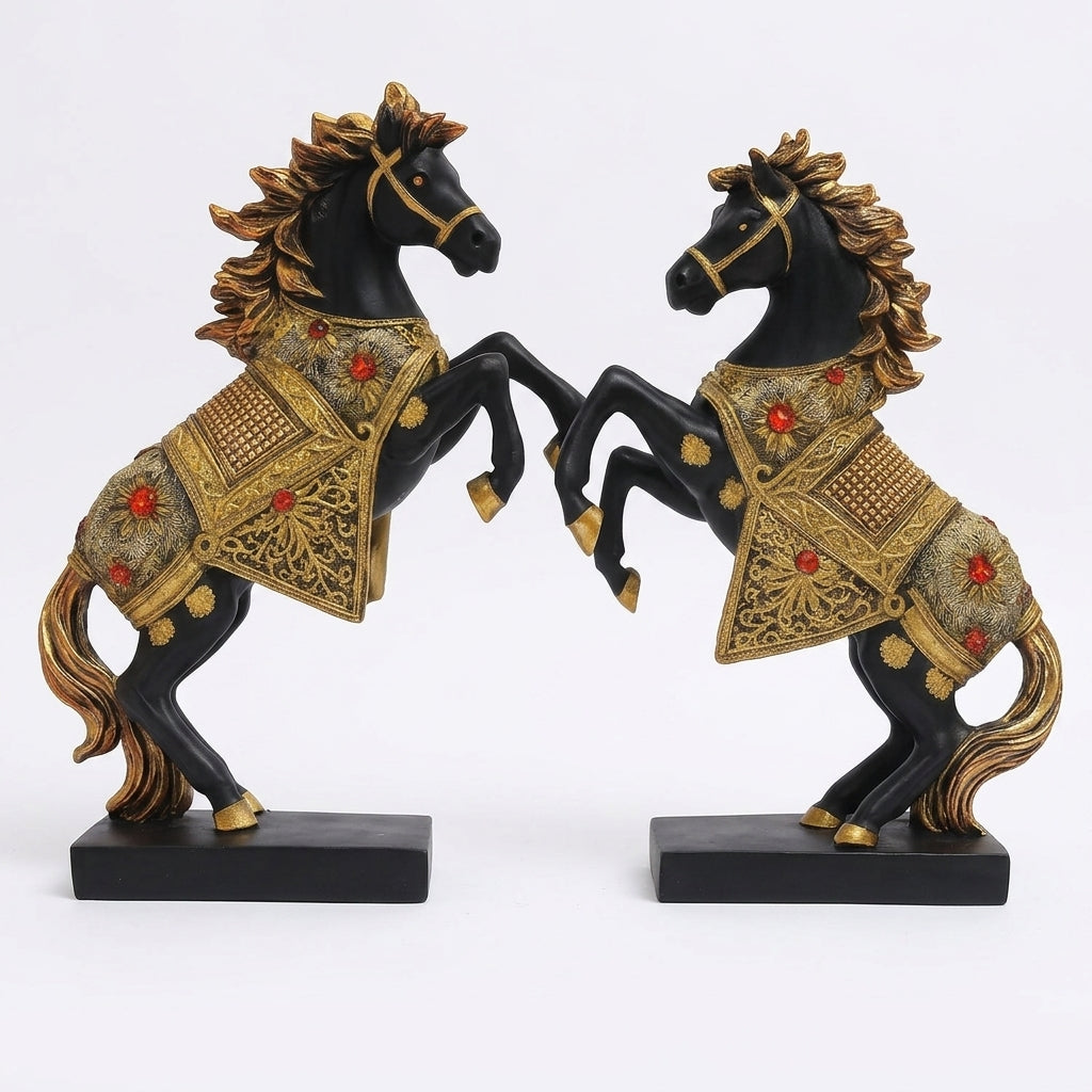 Royal Black Horse Showpiece Set of 2