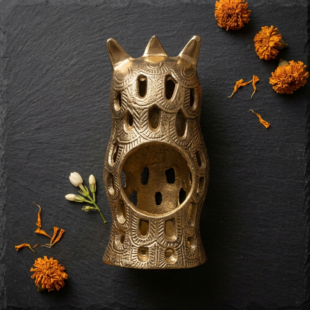 Premium owl candle holder with warm golden finish and detailed design