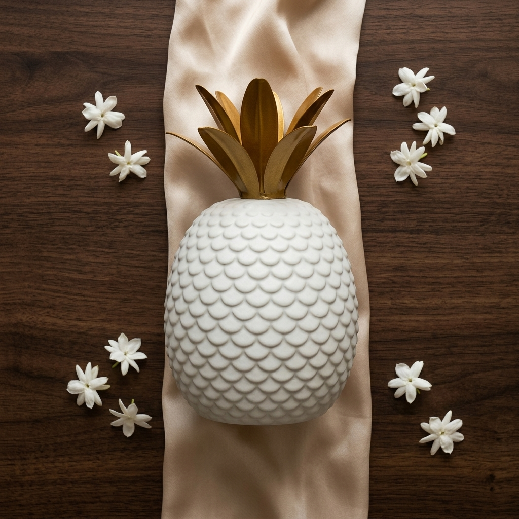 Handcrafted White &amp; Gold Pineapple Showpiece for Home Decor