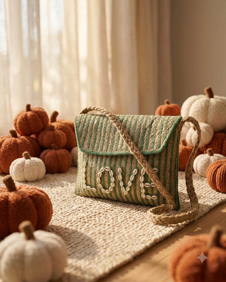 Green &amp; Beige Striped Sling Bag