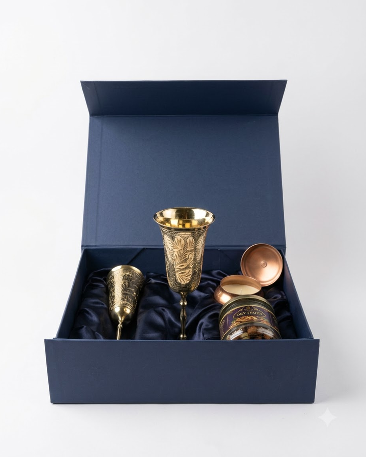 Brass-Style Gift Set with Cups &amp; Candle