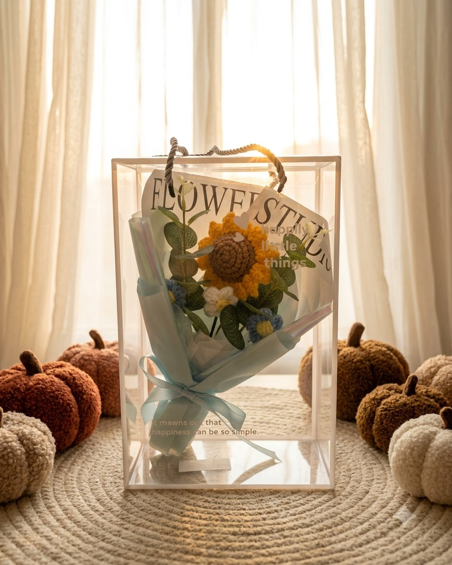 Blue Crochet Sunflower Bouquet Gift Box