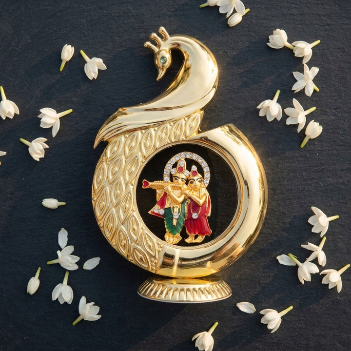 Radha Krishna Peacock Table Decor with premium gold finish