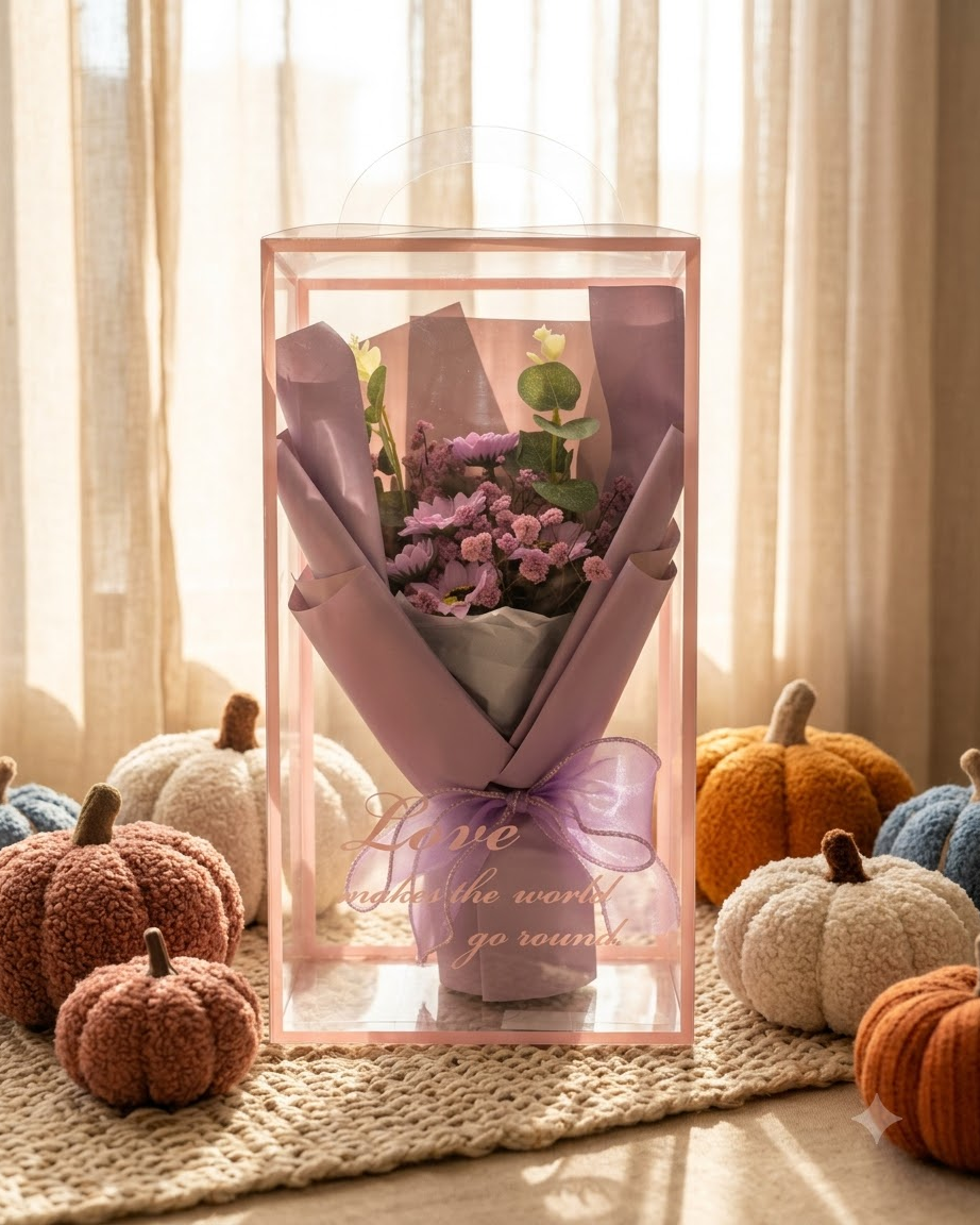 Purple Flower Bouquet in Gift Box