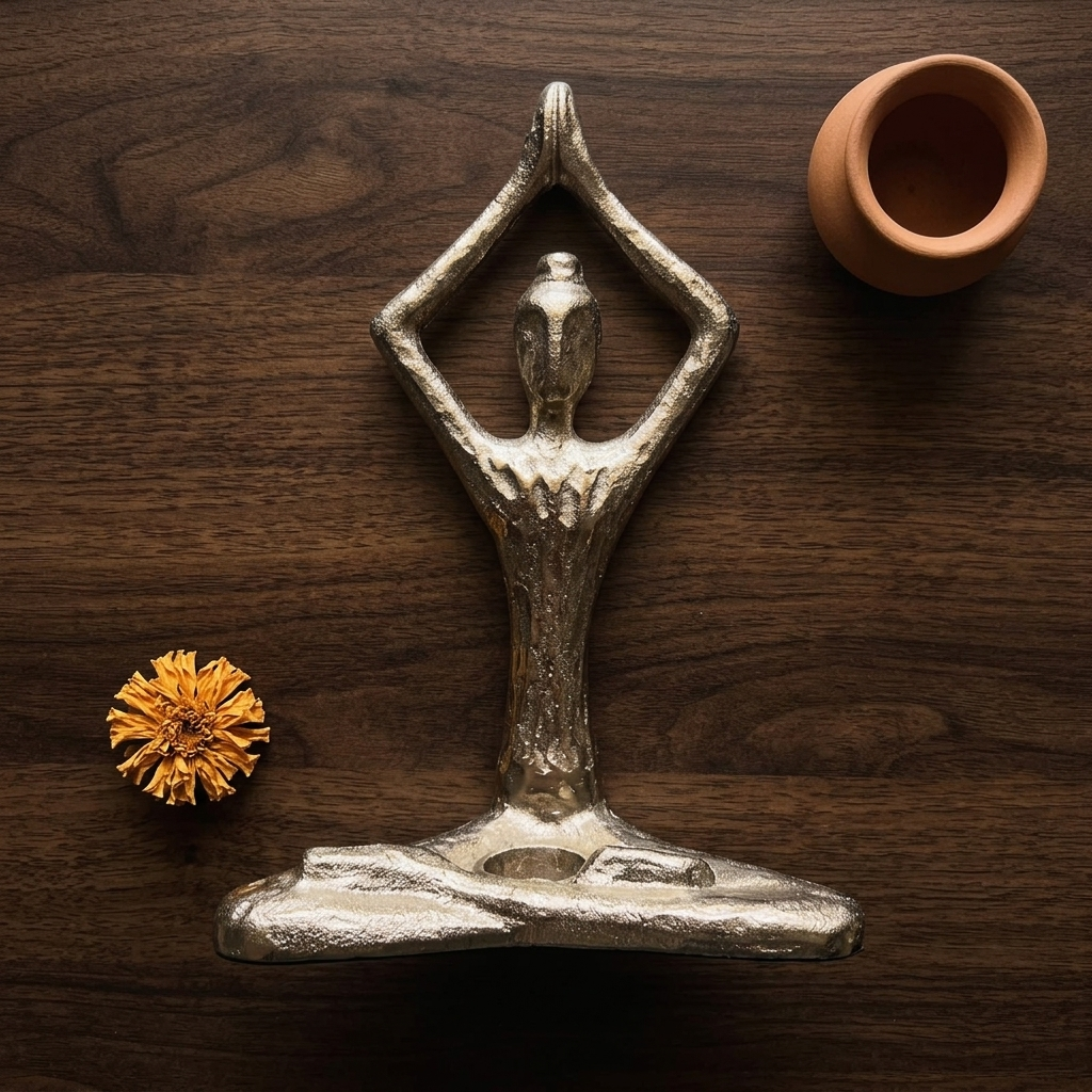 Silver Yoga Lady Candle Holder