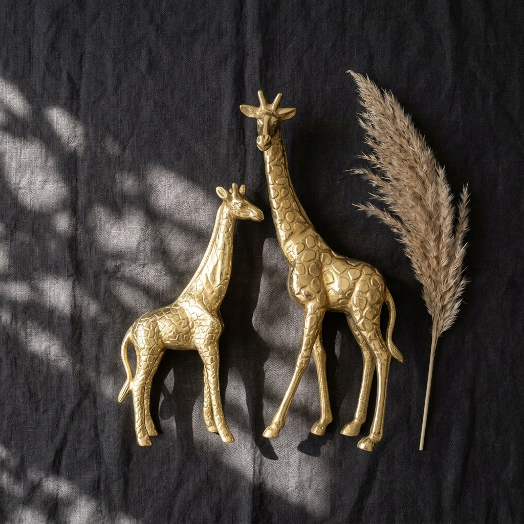 Elegant Luxury Golden Giraffe Figurine Set for luxury interiors