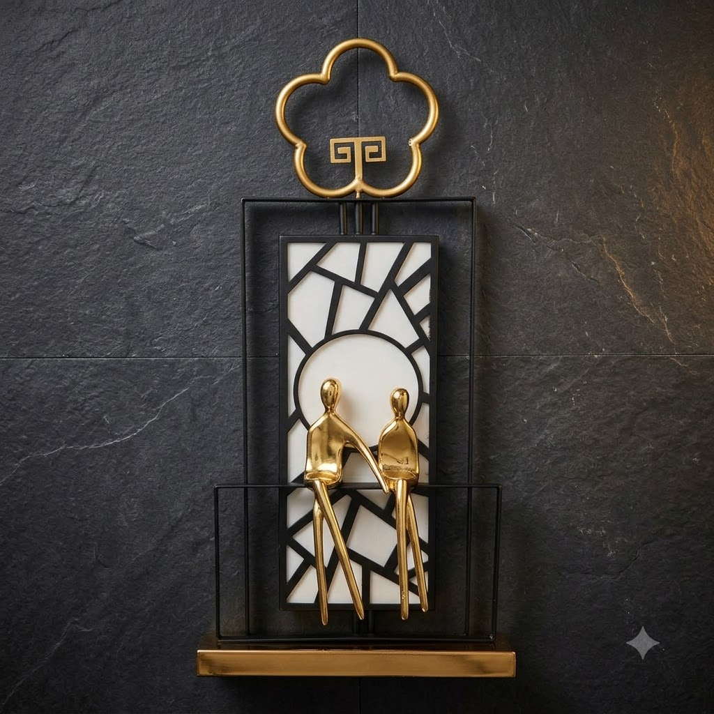 Modern Couple Decorative Showpiece with Gold &amp; Black Frame