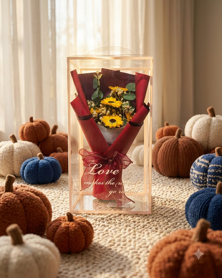 Sunflower Bouquet in Pink Gift Box