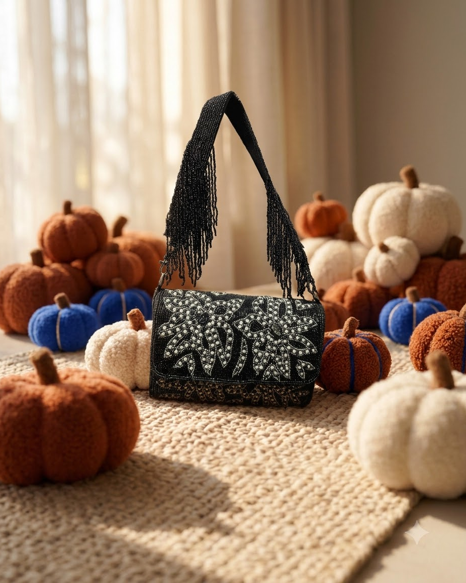 Black Beaded Shoulder Bag