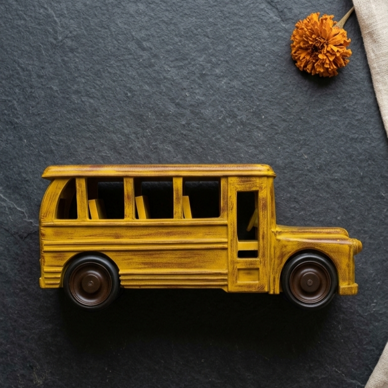 Handcrafted vintage school bus resin decorative collectible