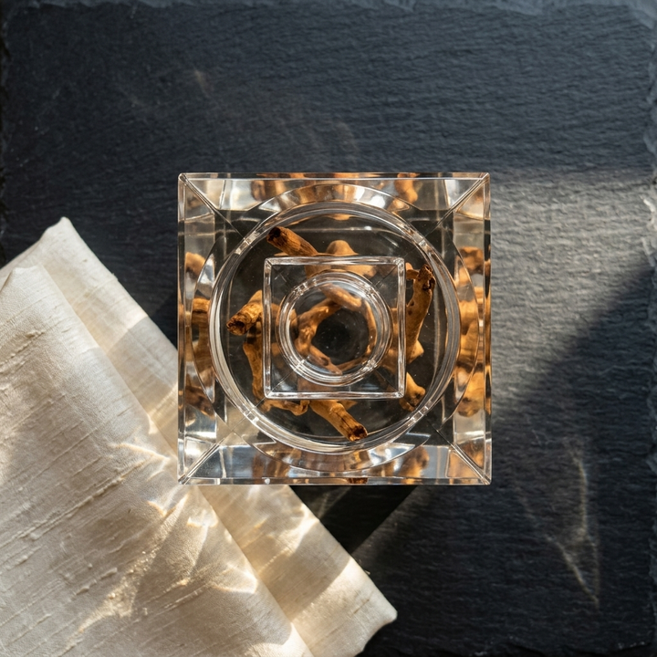 Crystal Ashtray with Wooden Base