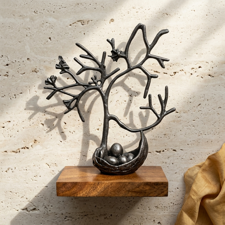 Handcrafted Metal Tree Sculpture with Deer for Home Decor
