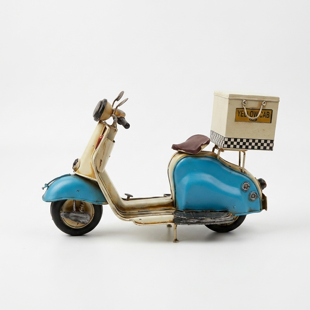 Retro scooter table decor showpiece with vintage detailing