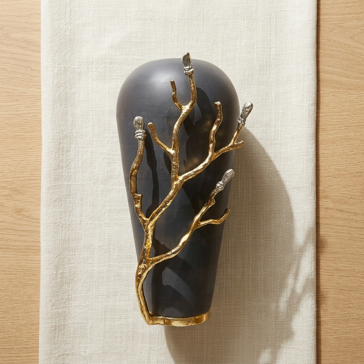 Black Gold Decorative Vase with Golden Branch