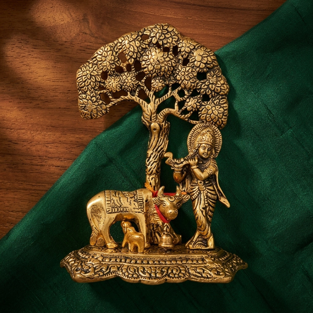 Elegant Krishna Kamdhenu Tree Showpiece for housewarming gifts