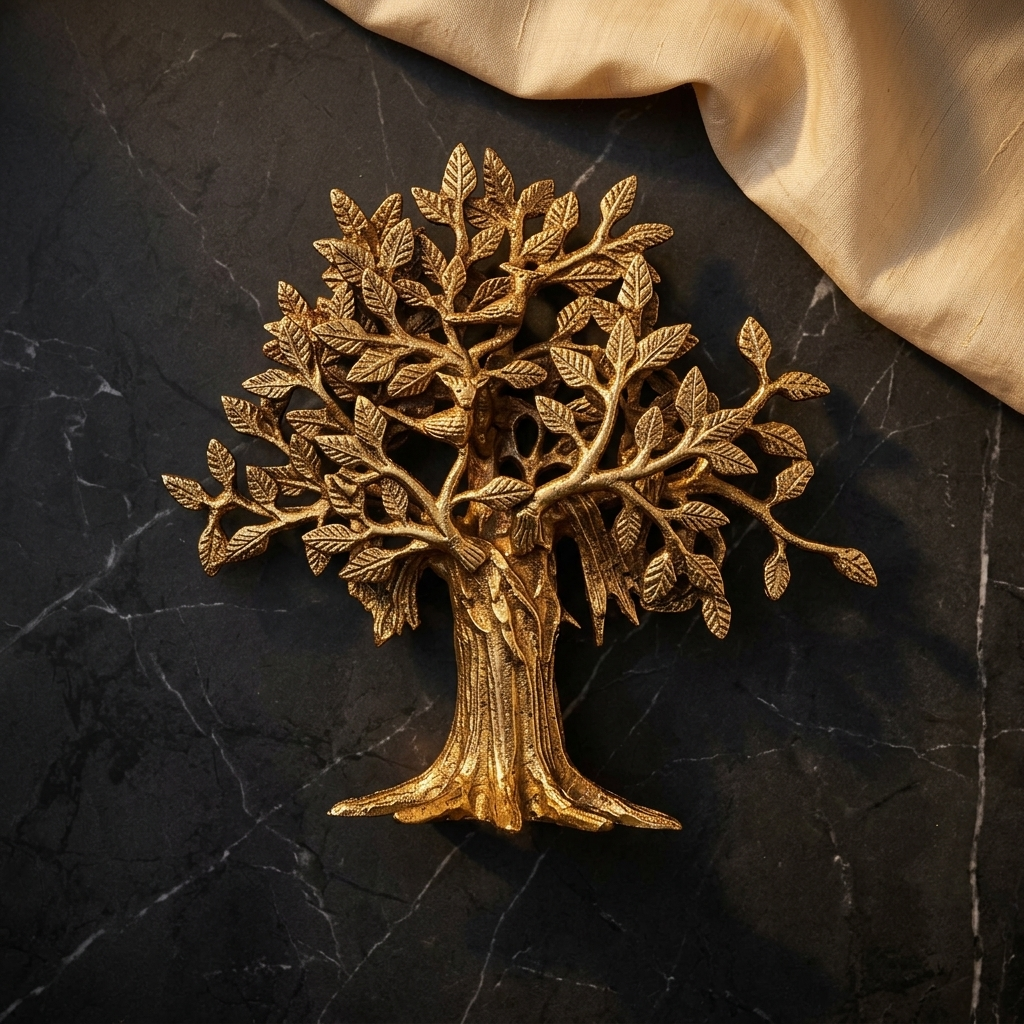 Premium golden tree sculpture home decor with textured foliage