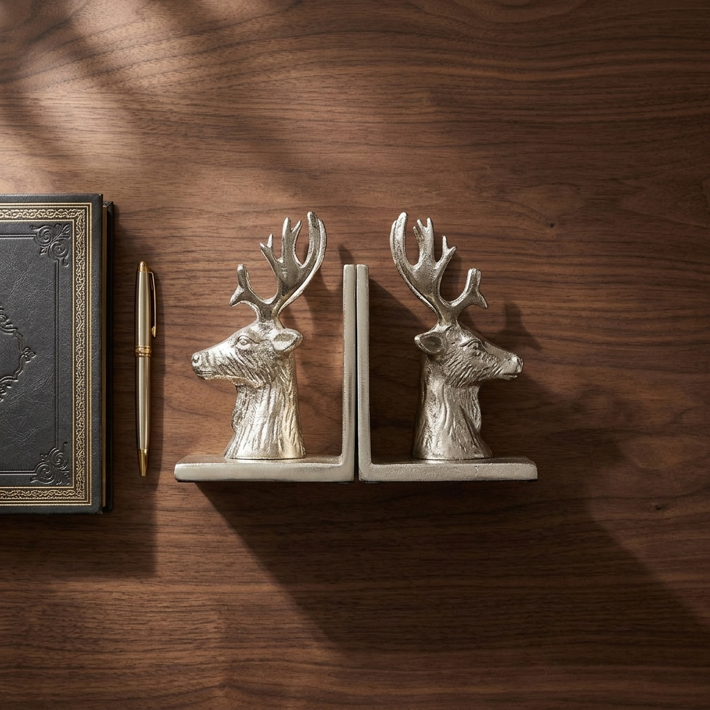 Silver Deer Head Bookends – Set of 2