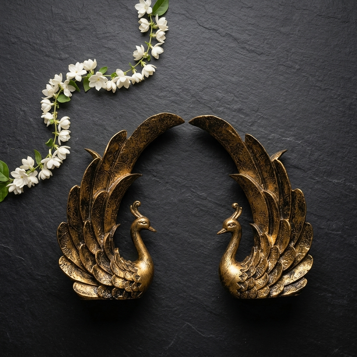 Handcrafted Golden Peacock Showpiece Set for Home Decor