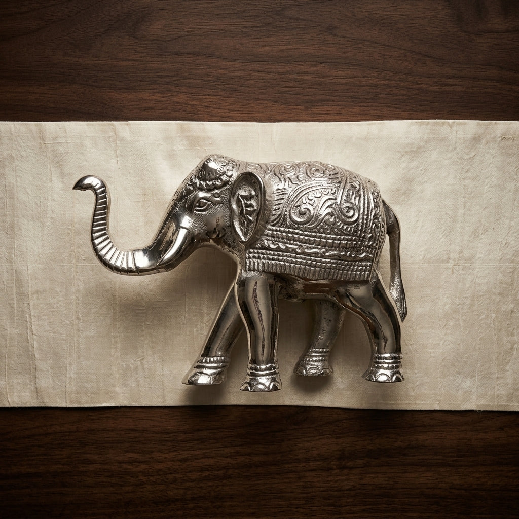 Elegant Silver Elephant Showpiece figurine with intricate engraved finish
