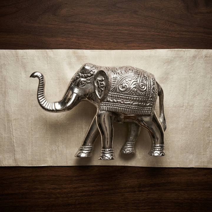 Elegant Silver Elephant Showpiece figurine with intricate engraved finish