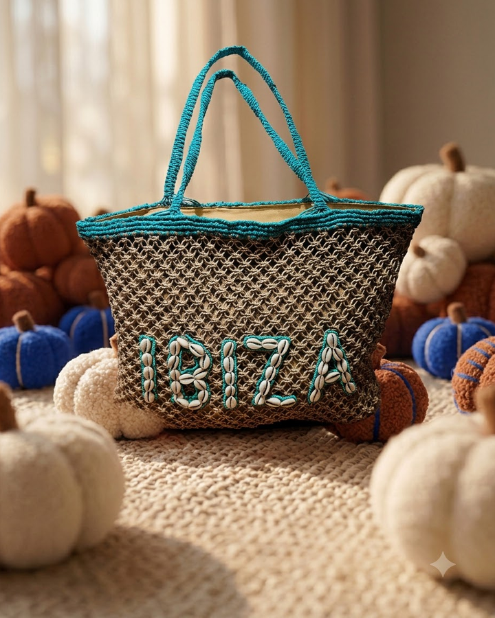 Beige &amp; Turquoise Ibiza Tote Bag