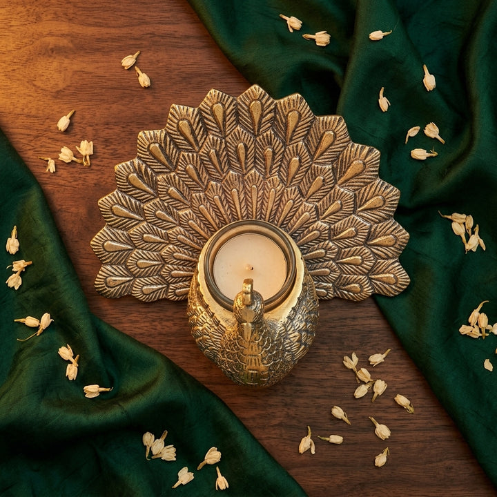 Decorative Peacock Tea Light Candle Holder for festive home styling