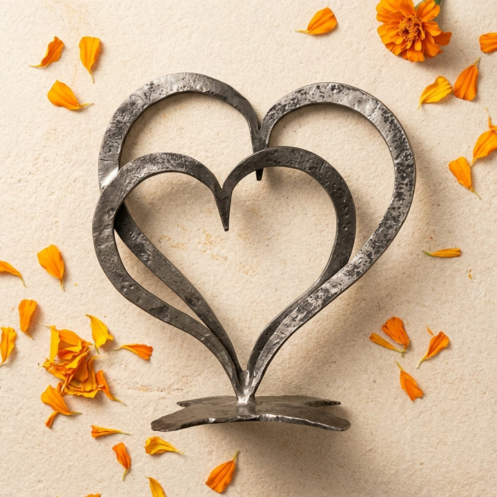 Premium Silver Finish Double Heart Table Decor Showpiece for anniversary gift