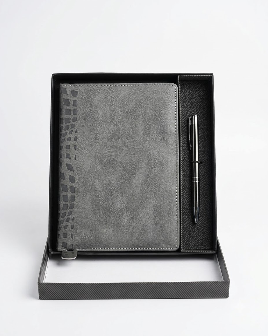 Grey Notebook and Pen Gift Set