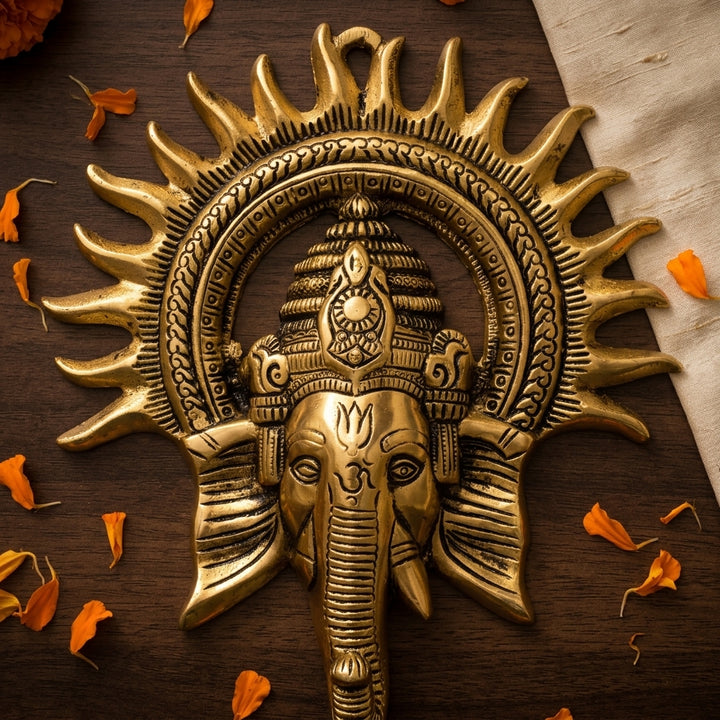 Elegant Brass Finish Ganesha Sun Wall Decor for luxury home décor