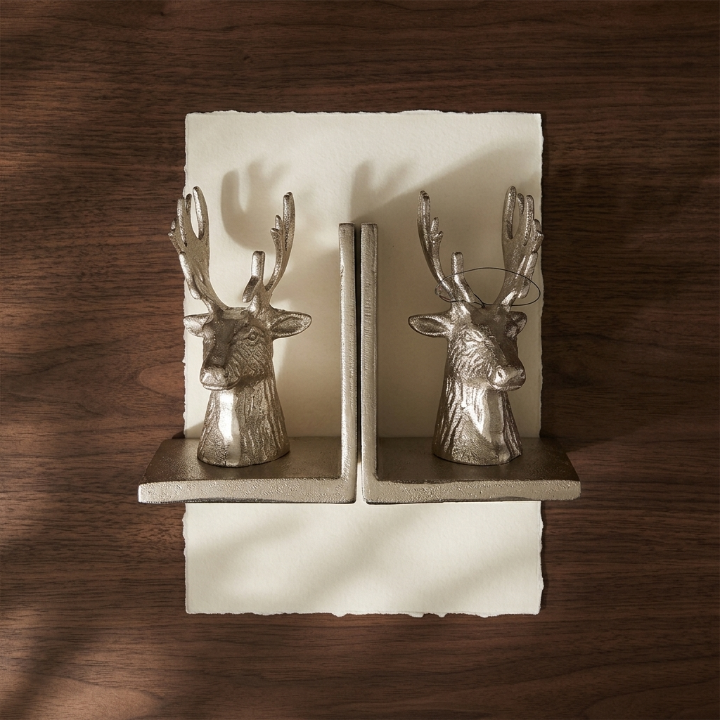 Decorative deer bookshelf accent set styled with books and home décor