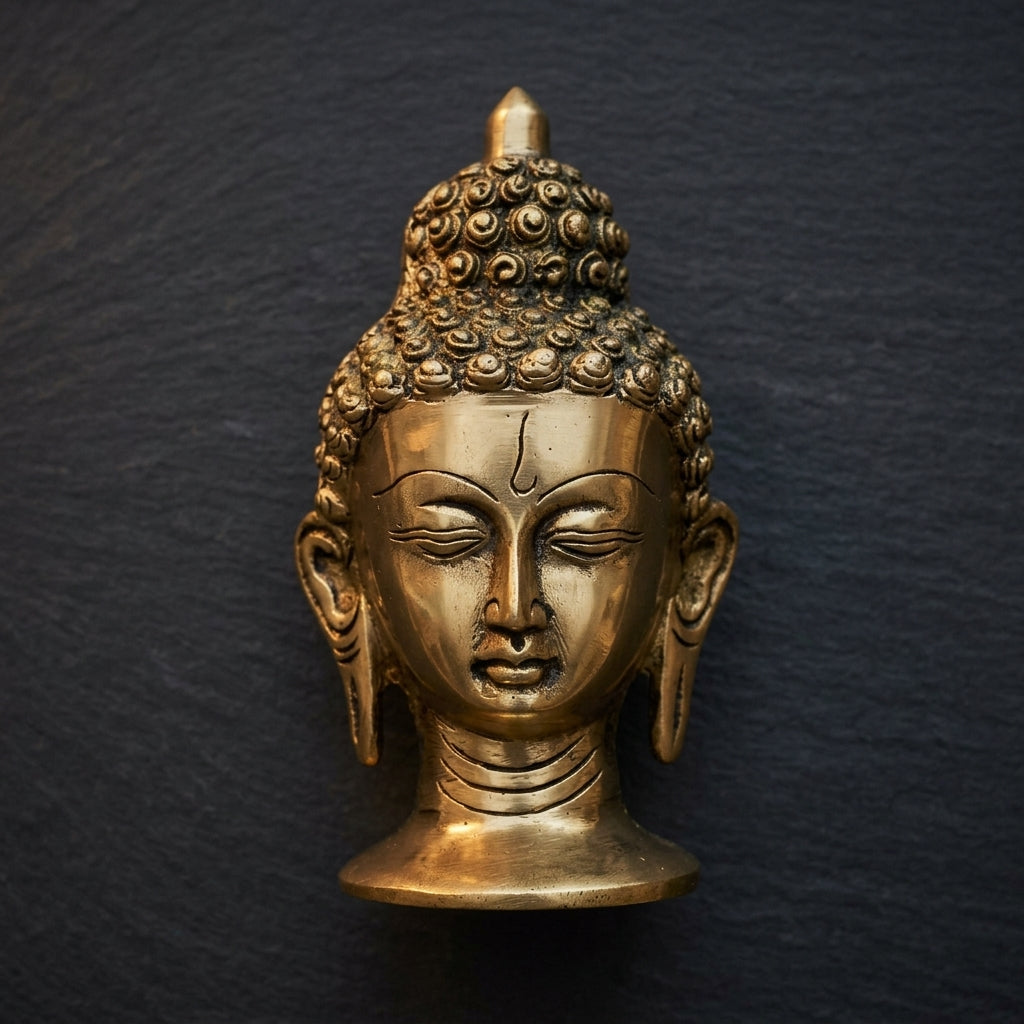 Premium Brass Finish Buddha Head Statue for living room and office