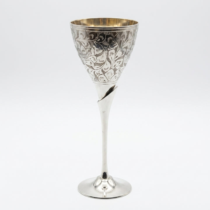 Engraved silver finish goblet with intricate floral design