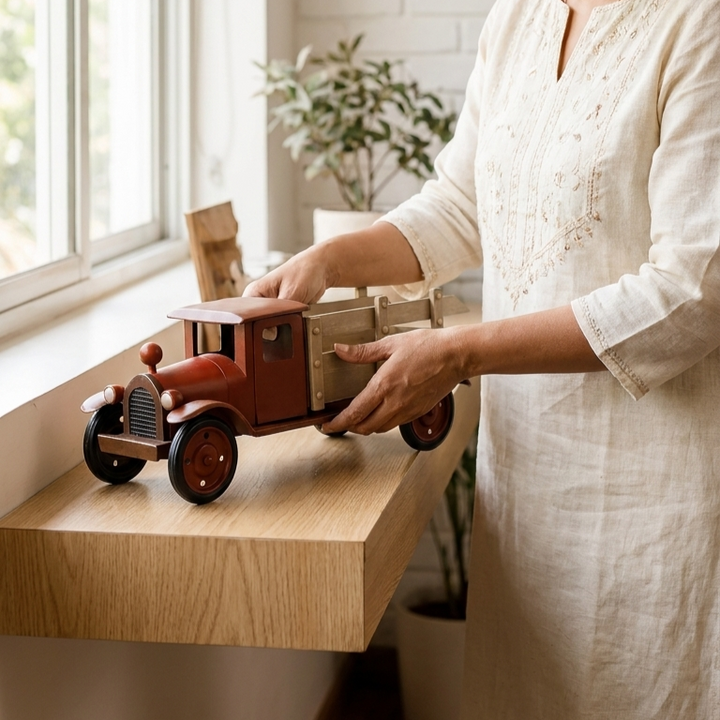 Premium vintage wooden truck décor collectible handcrafted decorative vehicle showpiece for elegant home decoration