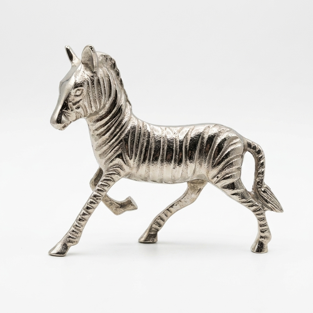 Luxury silver horse showpiece with striped galloping design