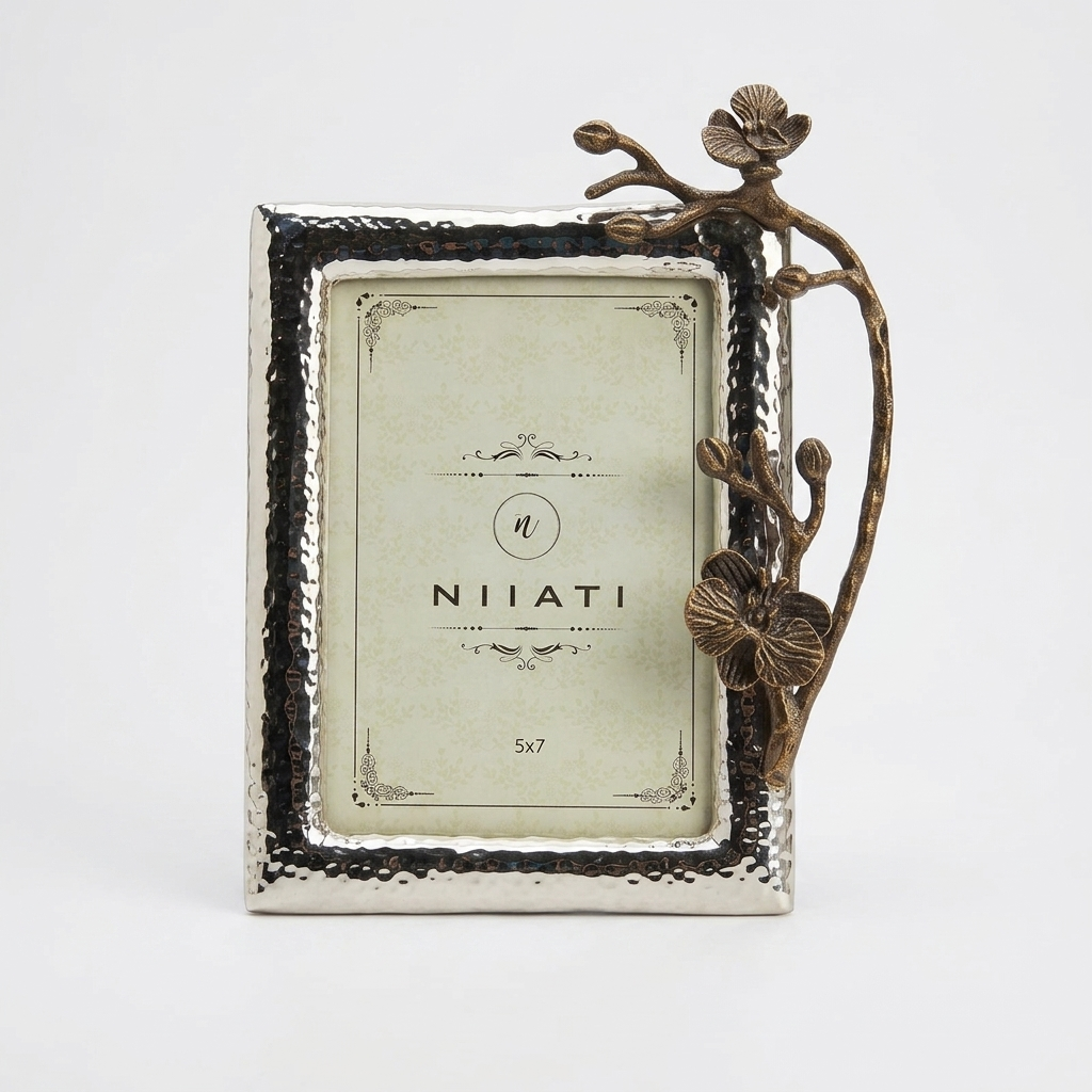 Antique Metal Photo Frame with Floral Vine Design