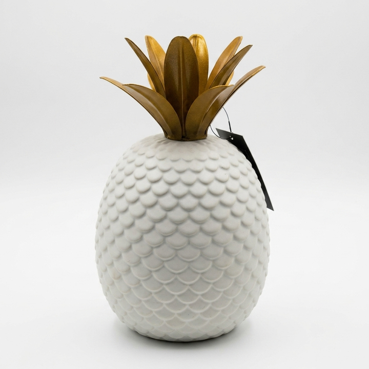 Handcrafted White &amp; Gold Pineapple Showpiece for Home Decor