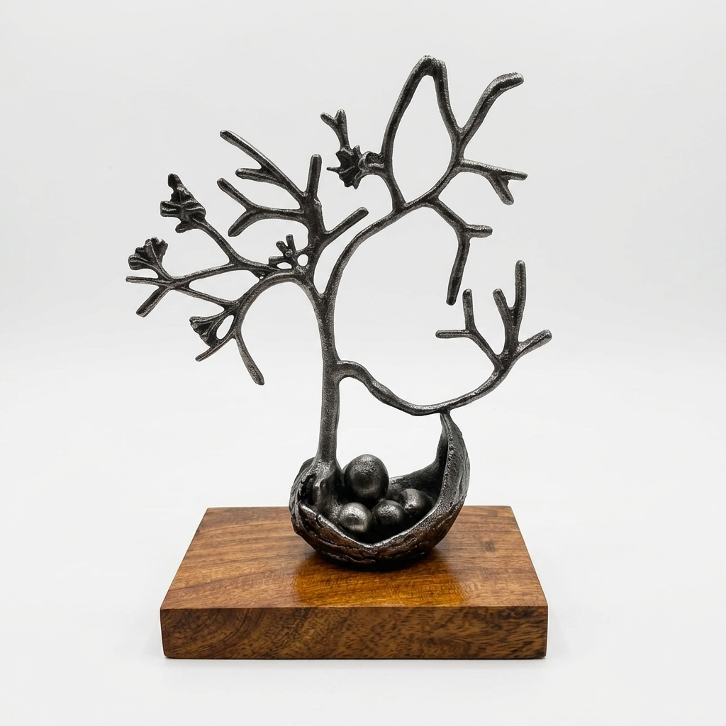 Handcrafted Metal Tree Sculpture with Deer for Home Decor