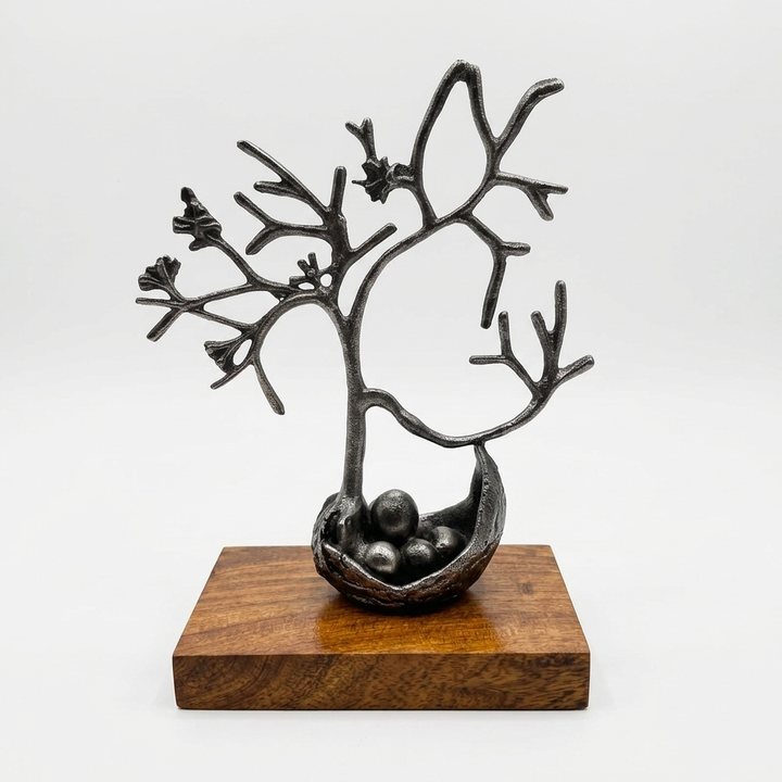 Handcrafted Metal Tree Sculpture with Deer for Home Decor