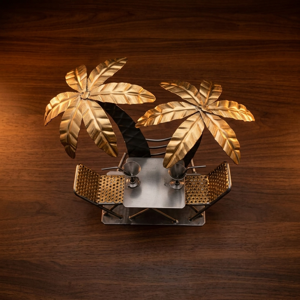 Metal Palm Tree Bottle Holder with Table &amp; Chairs | Bar Décor