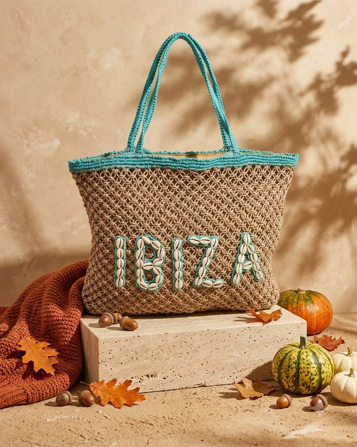 Beige &amp; Turquoise Ibiza Tote Bag