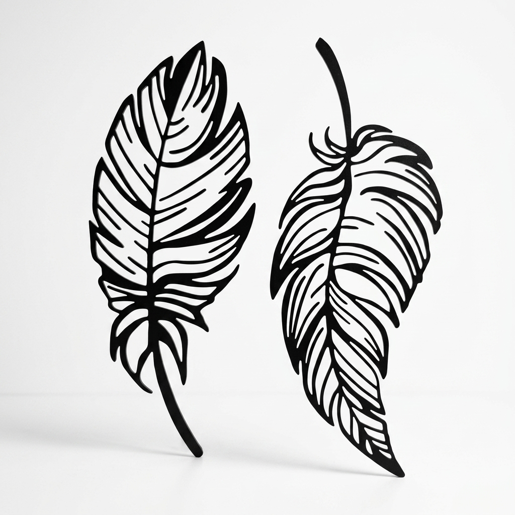 Silver feather wall decor set of 2 displayed on modern interior wall