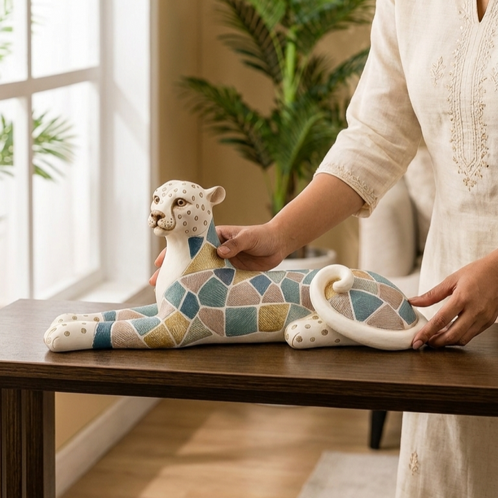Elegant Abstract Mosaic Leopard Showpiece