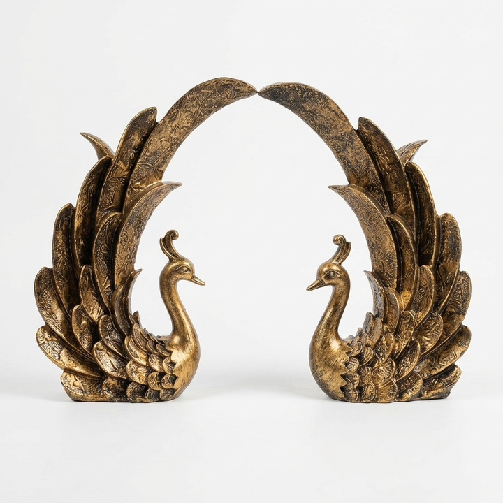 Handcrafted Golden Peacock Showpiece Set for Home Decor