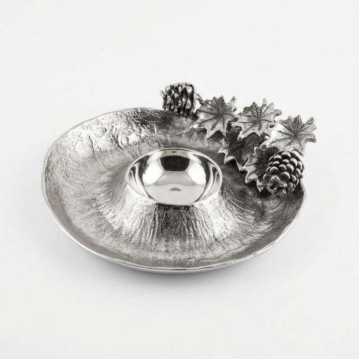 Handcrafted Silver Pinecone Candle Holder &amp; Decorative Tray